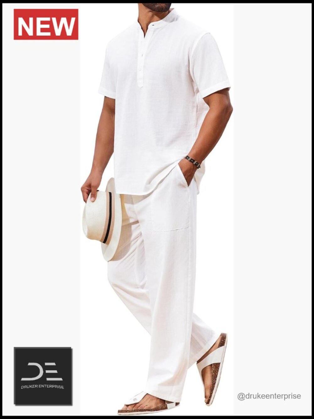 Men's 2 Piece Cotton Sets Casual Short Sleeve Henley Shirts and Pants with